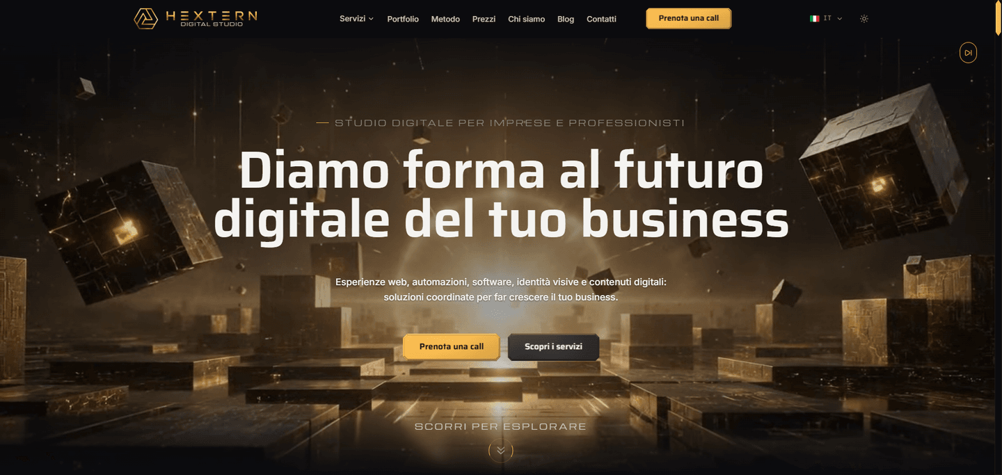 Hextern Digital Studio - homepage del sito hexternds.com